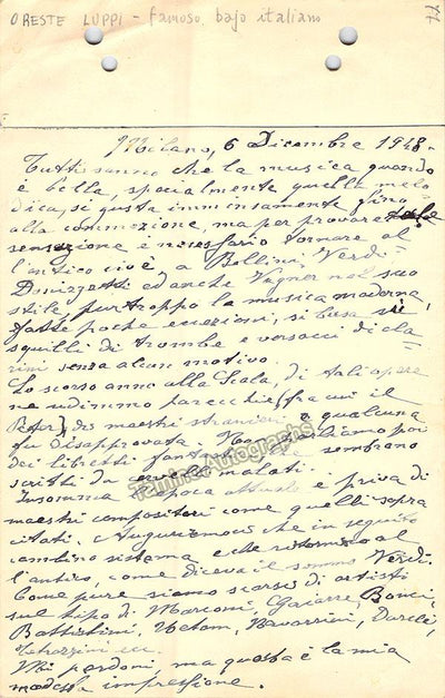 Luppi, Oreste - Autograph Letter Signed 1948