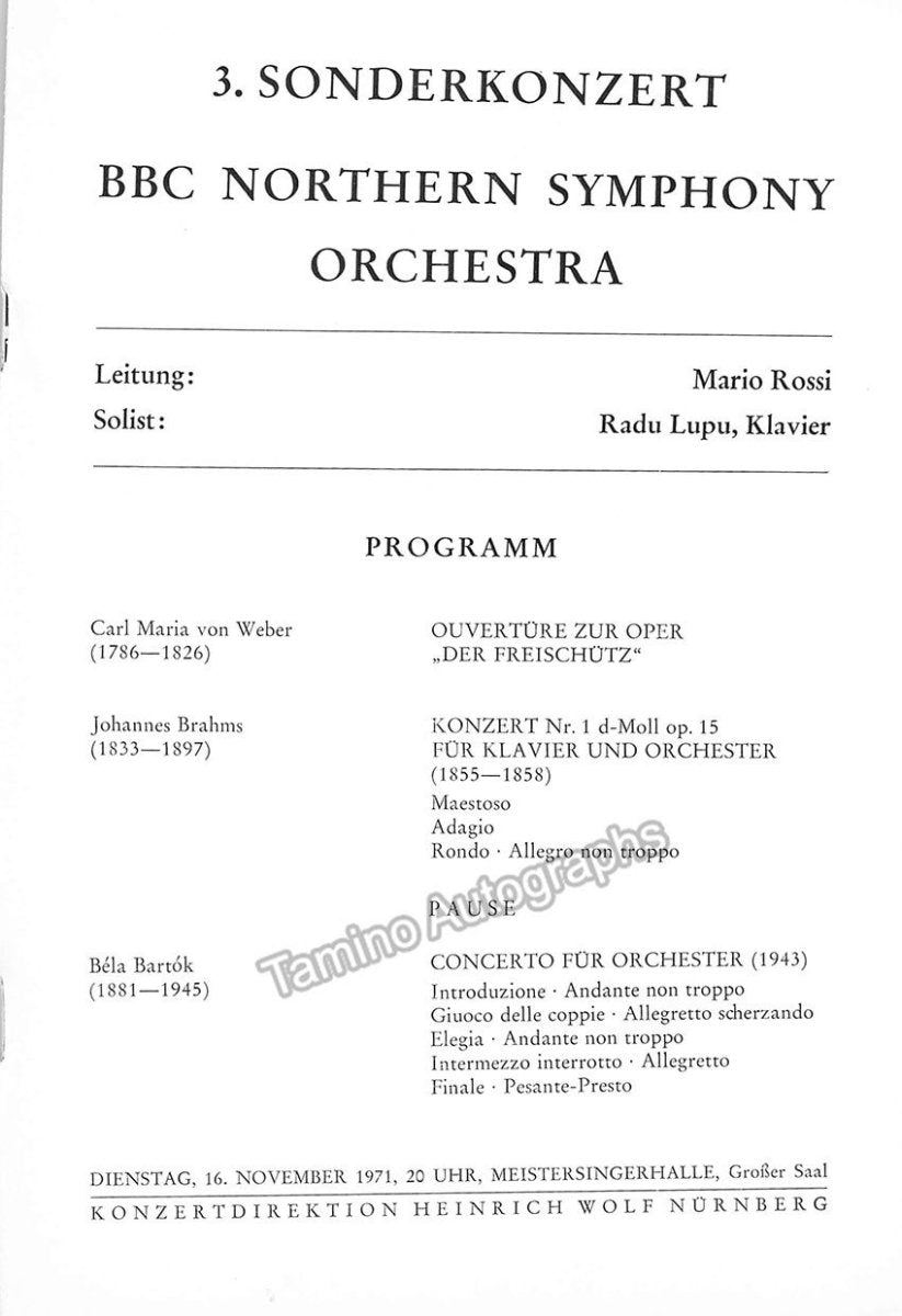 Lupu, Radu - Rossi, Mario - Signed Program Nuremberg 1971 - Tamino