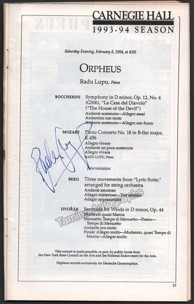 Lupu, Radu - Signed Program Carnegie Hall 1994
