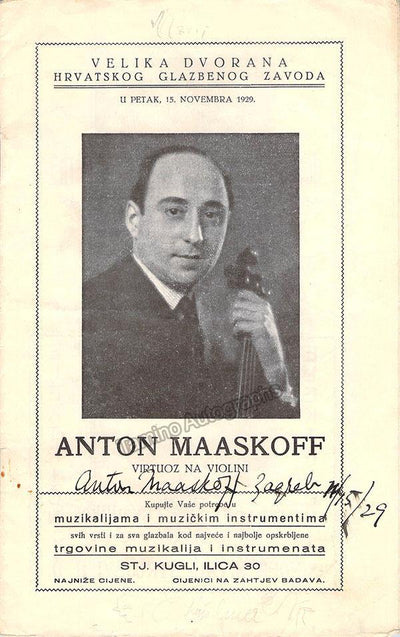Maaskoff, Anton - Signed Program Zagreb 1929