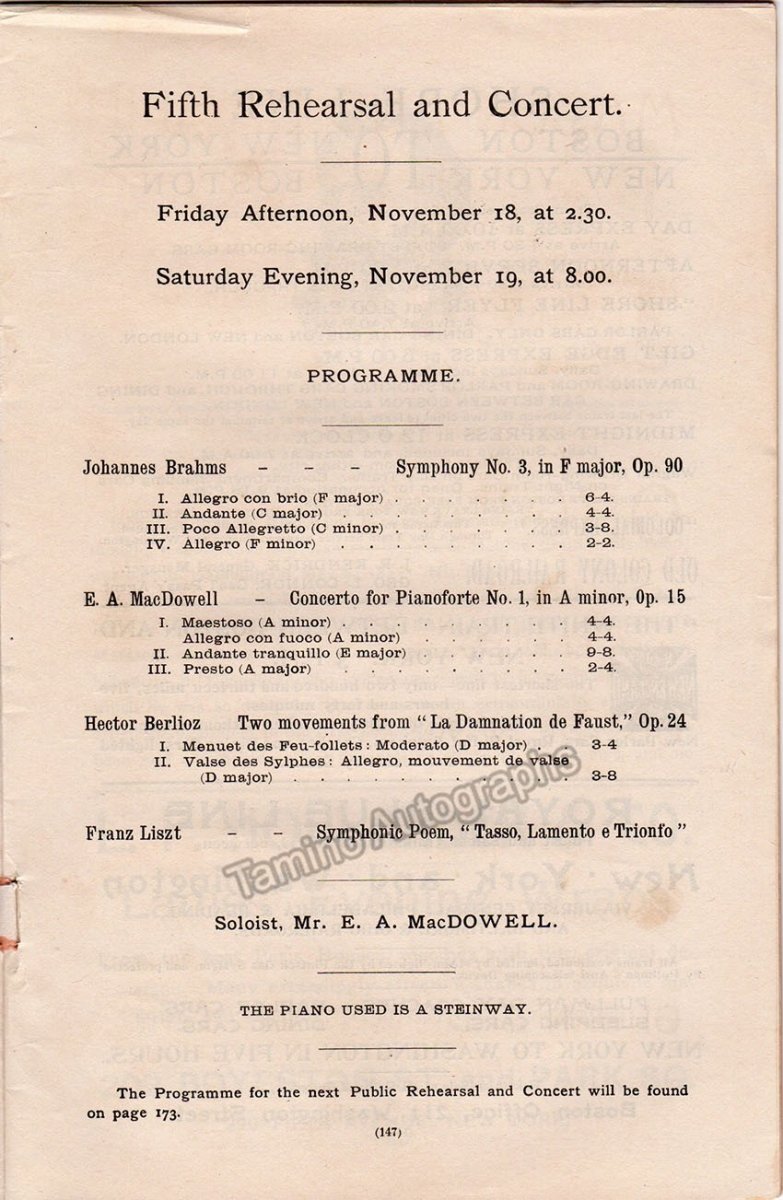 MacDowell, E. A. - Nikisch, Arthur - Piano Recital Performing his own music 1892 - Tamino