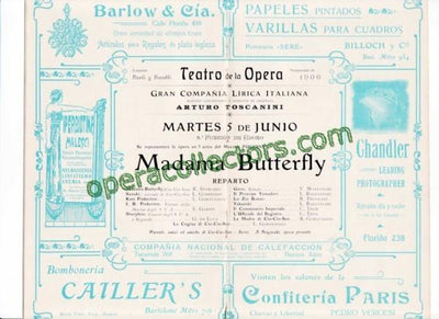 MADAMA BUTTERFLY - Teatro de la Opera 1906 program - Storchio, De Luca & Toscanini