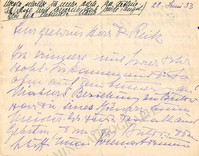 Mahler, Alma - Autograph Letter Signed 1933
