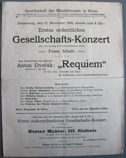 Mahler, Gustav - Concert Program Conducting his 3rd Symphony Vienna 1904
