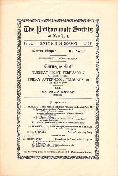 Mahler, Gustav - Concert Program New York 1911