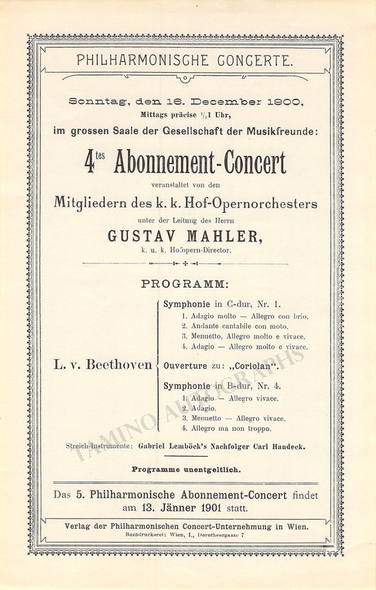 Mahler, Gustav - Concert Program Vienna 1900 - Tamino