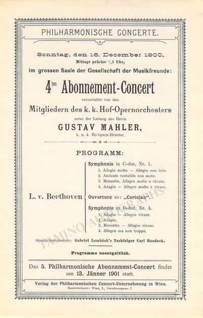 Mahler, Gustav - Concert Program Vienna 1900