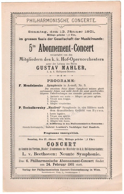 Mahler, Gustav - Concert Program Vienna 1901