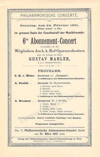 Mahler, Gustav - Concert Program Vienna 1901