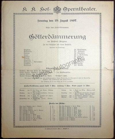 Mahler, Gustav - Hof-Operntheater Opera Programs
