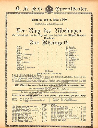Mahler, Gustav - Hof-Operntheater - Set of Four Ring Opera Programs 1900