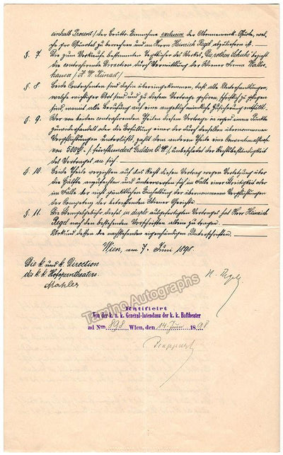 Mahler, Gustav - Signed Contract 1898