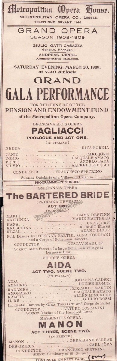 Mahler, Gustav - Toscanini, Arturo - Metropolitan Opera Program Clip 1909