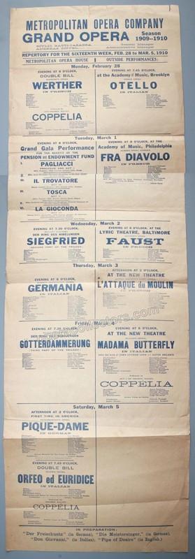 Mahler - Toscanini - Pavlova - Caruso - Met Playbill 1909-10
