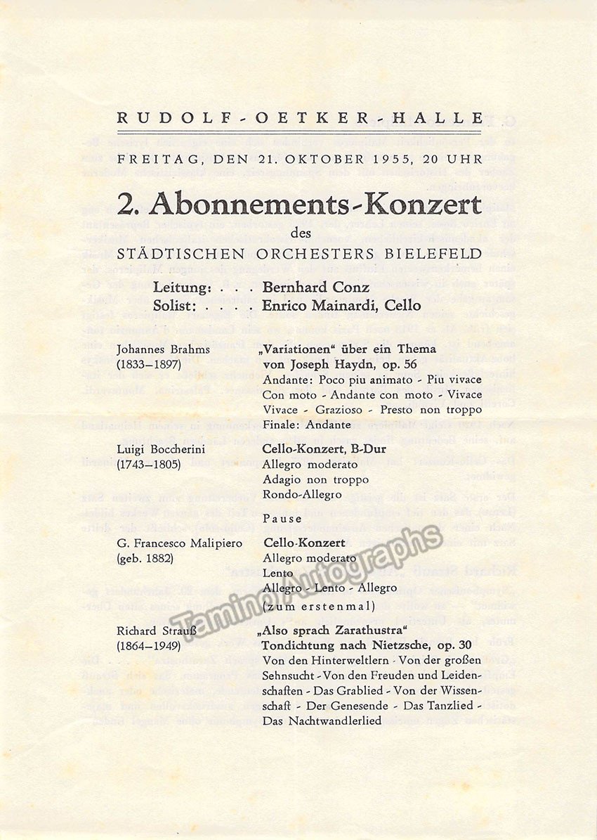 Mainardi, Enrico - Concert Program 1955 - Tamino