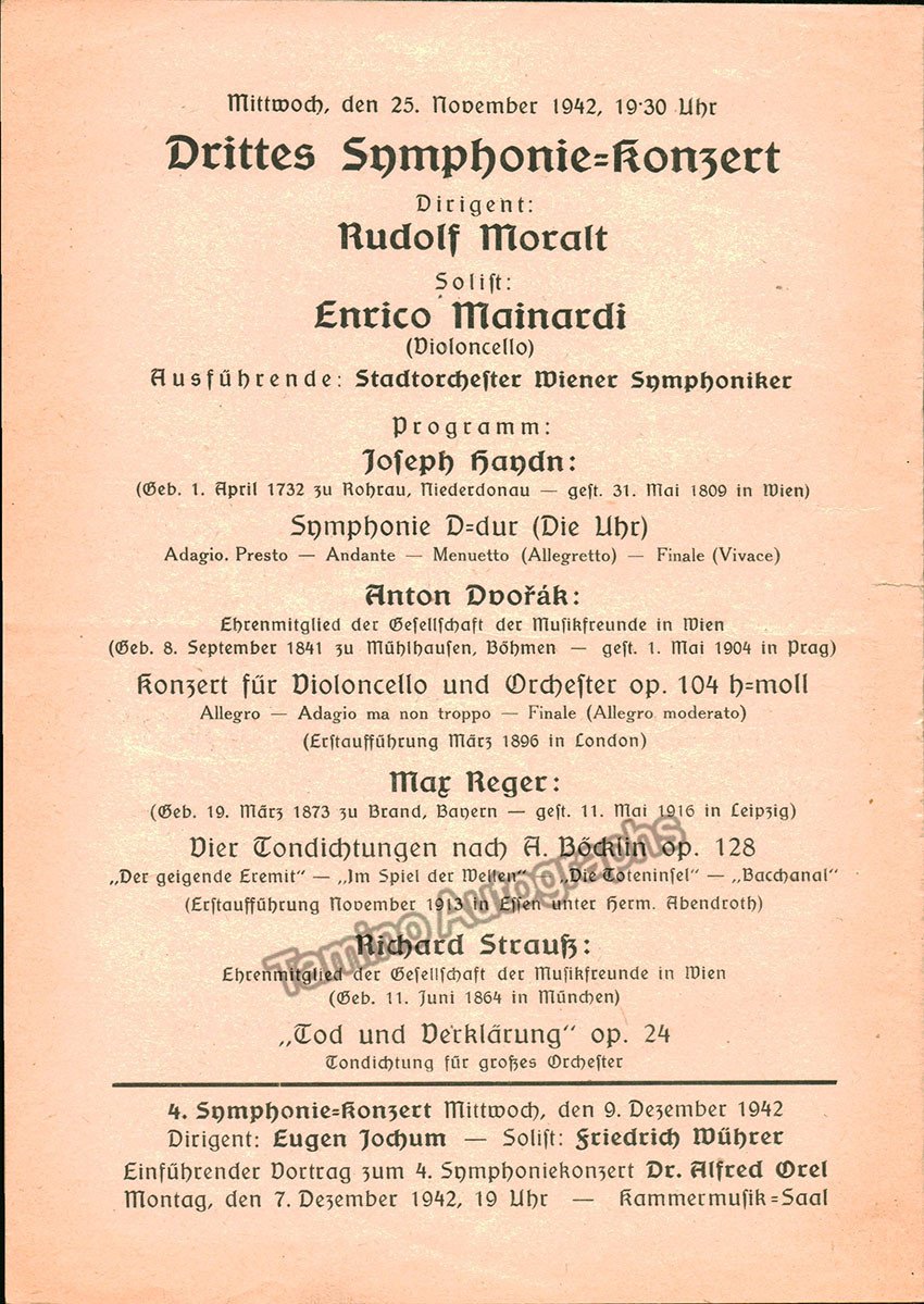 Mainardi, Enrico - Concert Program Vienna 1942 - Hans Knappertsbusch - Tamino