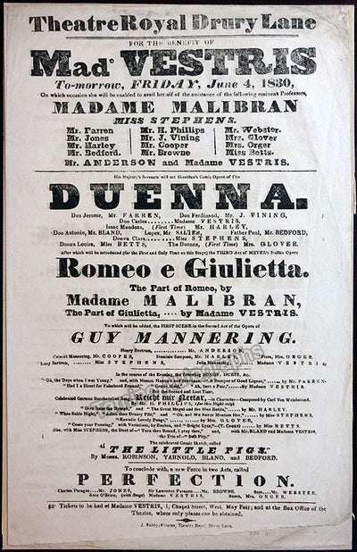 Malibran, Maria - Romeo e Giulietta Opera Playbill 1830