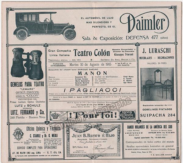 Manon and Pagliacci at Teatro Colon 1915 - Tamino