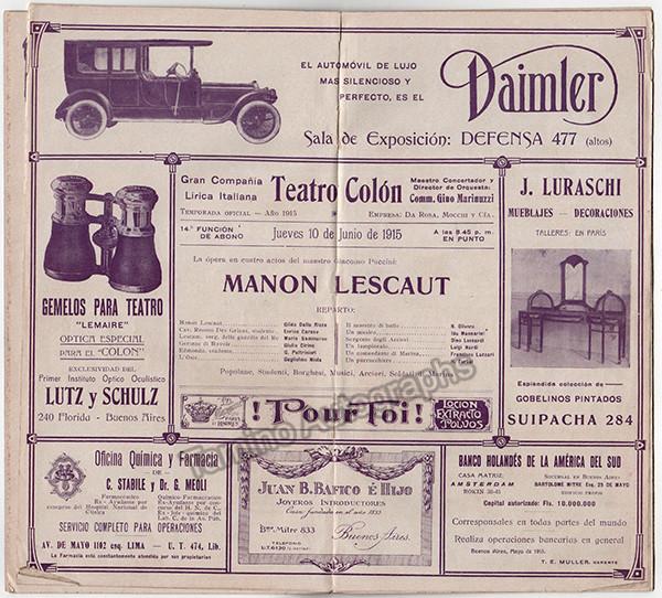 Manon Lescaut at Teatro Colon 1915 - Tamino