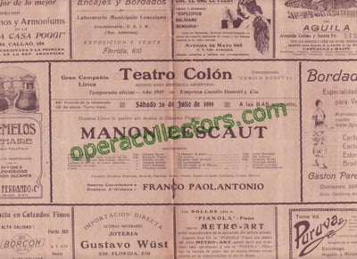 MANON LESCAUT - Teatro Colon program 1919 - Muzio