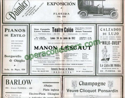 MANON LESCAUT - Teatro Colon Program - Bori & Toscanini