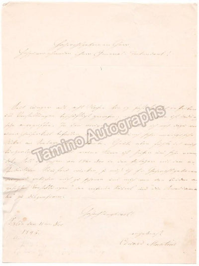 Mantius, Eduard - Autograph Letter Signed 1846
