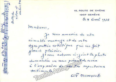 Marescotti, Andre-Francois - Autograph Note Signed with Music Quote 1978