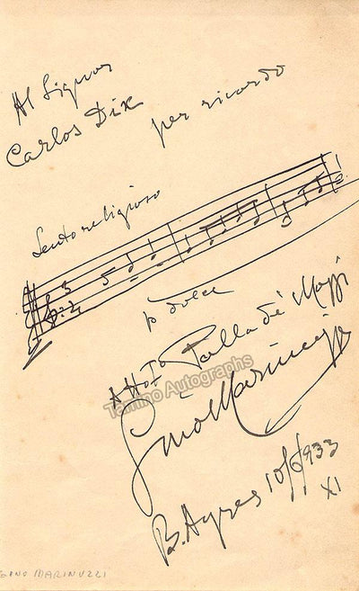 Marinuzzi, Gino - Autograph Music Quote Signed 1933