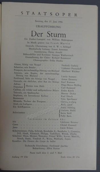 Martin, Frank - Ansermet, Ernest - Concert Program World Premiere Der Sturm 1956
