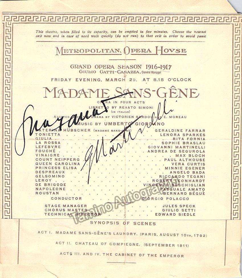 Martinelli, Giovanni - Farrar, Geraldine - Signed Clip 1917