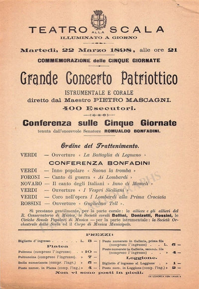 Mascagni, Pietro - Concert Program at La Scala 1898
