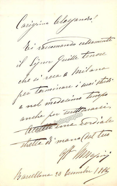 Masini, Angelo - Autograph Note Signed 1886