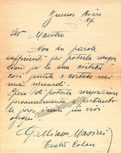 Masini, Galliano - Autograph Note Signed + Unsigned Photo