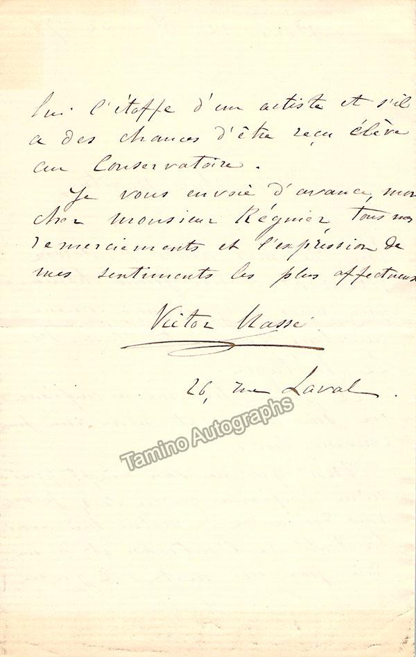 Masse, Victor - Autograph Letter Signed 1878 - Tamino