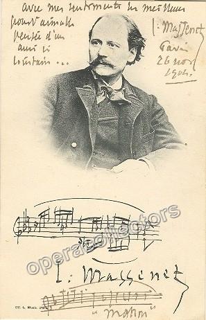 Massenet, Jules - Signed Photo Postcard with Music Quote from Manon
