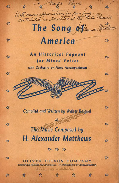 Matthews, Harry Alexander - Signed Printed Score