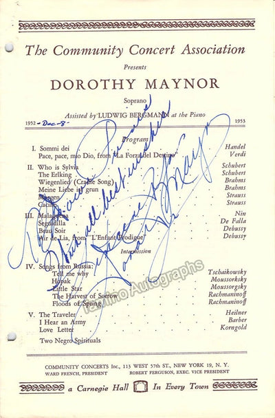 Maynor, Dorothy - Signed Program 1952