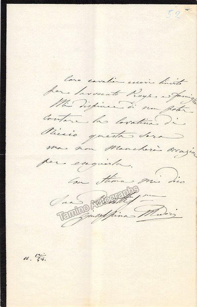 Medori, Giuseppina - Autograph Note Signed