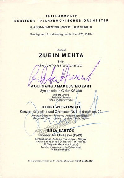 Mehta, Zubin - Accardo, Salvatore - Signed Program Berlin 1976