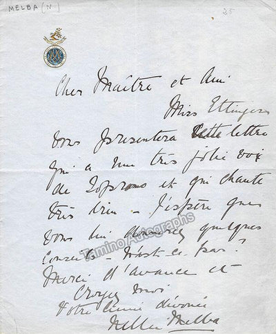 Melba, Nellie - Autograph Note Signed + Unsigned Photograph in Role