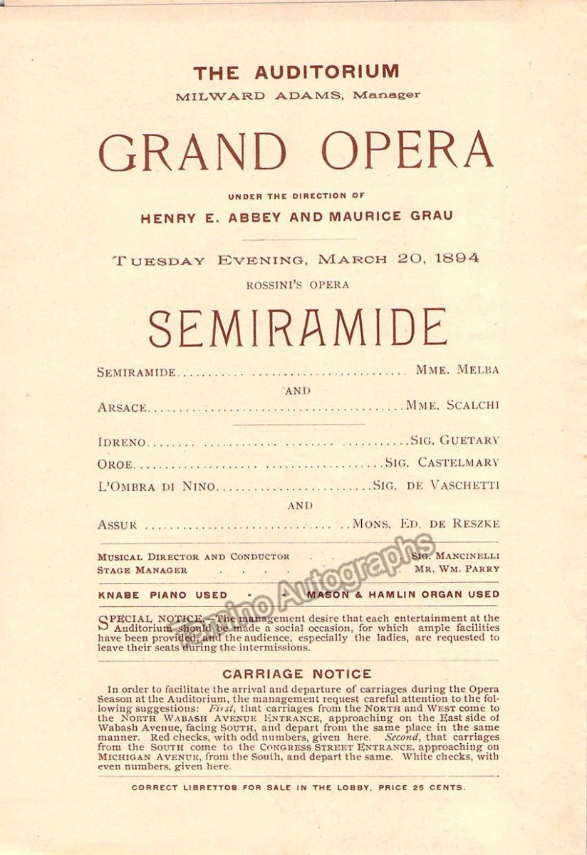 Melba, Nellie - Semiramide Program 1894 - Tamino
