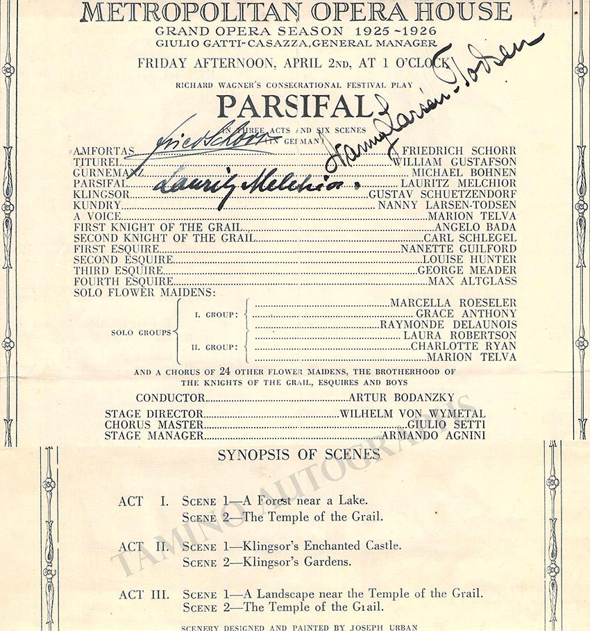 Melchior, Lauritz - Larsen-Todsen, Nanny - Schorr, Friedrich - Signed Program Clip Metropolitan Opera, New York 1926 - Tamino