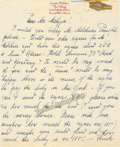 Melchior, Lauritz - Lot of 1 Signed Photo + 2 Typed Letters Signed + 1 Autograph Letter Signed + 1 Autograph Note Signed