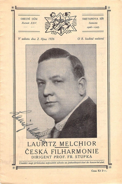 Melchior, Lauritz - Signed Program Prague 1926