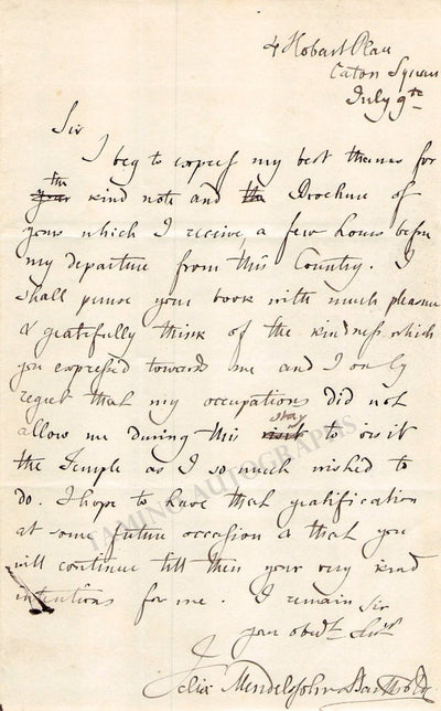 Mendelssohn, Felix  Autograph Letter Signed