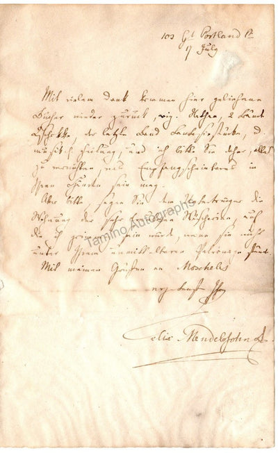 Mendelssohn, Felix - Autograph Letter Signed c. 1833