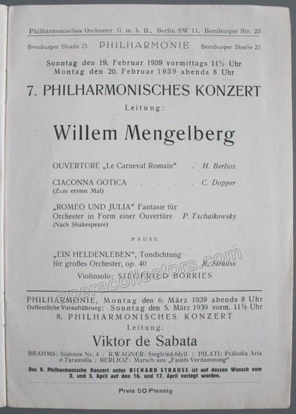 Mengelberg, Willem - Berlin Philharmonic Orch. Program 1939 - Tamino