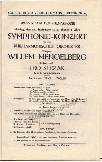 Mengelberg, Willem - Concert Program 1912