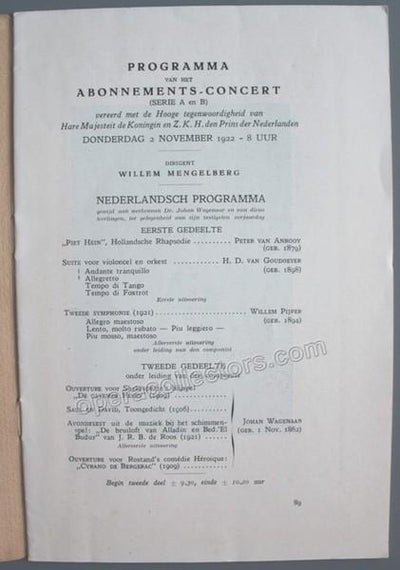 Mengelberg, Willem - Concert program 1922