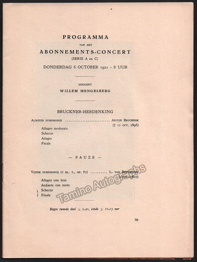 Mengelberg, Willem - Concert Program Amsterdam 1921